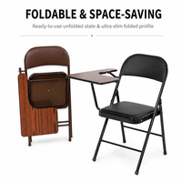Chaise de formation pliable avec tablette d'écriture, siège en cuir rembourré, cadre métallique peu encombrant, pour école, bureau, séminaire, étude