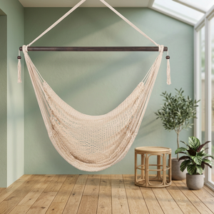 Silla Colgante Hecha a Mano con Barra Separadora de Madera, Cuerda de Algodón Mezclado, Silla Colgante de Macramé para Interiores, Exteriores y Jardín - Product Image 2