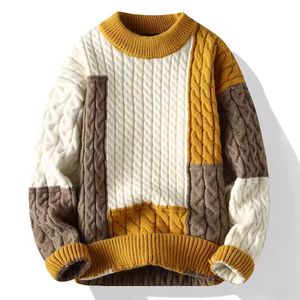 Özel Y2K tarzı renk blok kablo örgü Jumper merinos yünü Blend balıkçı yaka seçeneği yumuşak sıcak sonbahar kış erkek kazak - Product Image 1