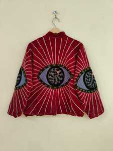 เสื้อคลุมกำมะหยี่ปักลายตาปีศาจแบบโบโฮ ทำมือ ลายชนเผ่า  ชิ้นงานเด่นสะดุดตา - Product Image 6