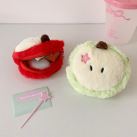 Monedero de peluche con cremallera en forma de mini bolsa, diseño de fruta de dibujos animados, funda suave para auriculares con llavero, bonito.