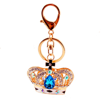Porte-clés en métal style coréen avec pendentif Bling en strass diamanté en forme de croix et couronne pour sac à main de femme, vente en gros