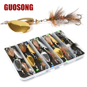 10 señuelos giratorios para lubina, <span class=keywords><strong>trucha</strong></span>, lucio, salmón rojo, señuelos de pesca con hoja giratoria de latón para agua dulce y salada - Product Image 1