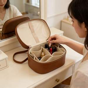 Trousse de Maquillage de Luxe en PU, Haute Qualité, Personnalisable, avec Fermeture Éclair, Organisateur de Pinceaux et Cosmétiques, Miroir Inclus, Plusieurs Options Disponibles - Product Image 4