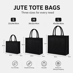 Custom Logo Eco Friendly Reusable <b>Large</b> Capacity Blank Tote <b>Bag</b> for Shopping Grocery <b>Gift</b> Packaging Black Jute <b>Bag</b> - Product Image 6