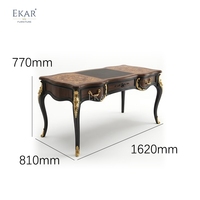 Bureau de direction en marqueterie dorée Sovereign |   Table d'écriture classique française de luxe en laque noire - EKAR