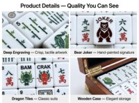 Ensemble de Mahjong américain de luxe, 160 tuiles, gravées en profondeur, peintes à la main, en acrylique, avec motifs Ours, Joker, Dragon, Fleur, Poker, pour 4 joueurs, cadeau de Noël