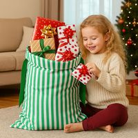Sac de Noël rayé avec cordon de serrage, grand sac cadeau de Noël avec nœud en velours pour emballer les cadeaux, en stock