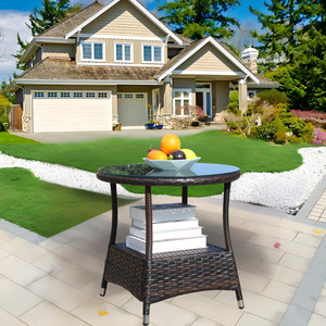 Outdoor <b>Round</b> Coffee <b>Table</b> With Clear Tempered Glass Top For <b>Patio</b> Use - Product Image 2