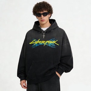 Sudadera con Capucha de Punto de Invierno Estilo Cyberpunk de Moda AMCLEVER, Prenda Vintage Teñida y Lavada con Patrón Sólido DTG - Product Image 1