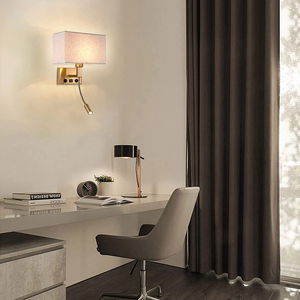Lampe murale de chevet d'hôtel, lumière de lecture LED nordique, port de charge USB, applique murale intérieure avec revêtement en tissu pour tête de lit de <span class=keywords><strong>chambre</strong></span> - Product Image 4