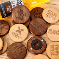 Ouvre-bouteille en bois de noyer noir naturel Puselife, logo laser, ouvre-bouteille rond, sous-verre, ouvre-boîte avec aimant