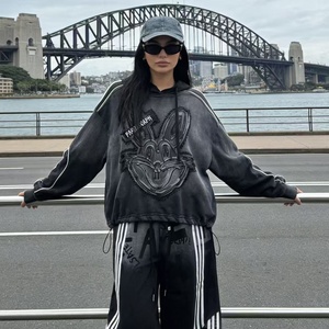 6841/FANMAJIALIE Felpa Oversize alla Moda <span class=keywords><strong>con</strong></span> Mezza Zip, Stampa Grafica sul Retro e Dettagli a Contrasto, Abbigliamento Casual Streetwear per Uso Quotidiano - Product Image 2