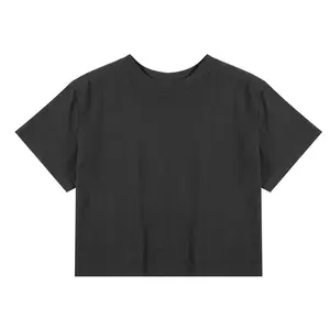 เสื้อยืดครอป210แกรมสำหรับผู้หญิงเสื้อยืดผ้าฝ้ายพิมพ์ลายปักโลโก้ผ้าฝ้าย