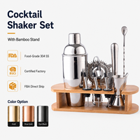 Kit Shaker à Cocktail en Acier Inoxydable avec Support en Bambou Création Logo Personnalisé 700ml Argent 304 Outils de Bar en Métal