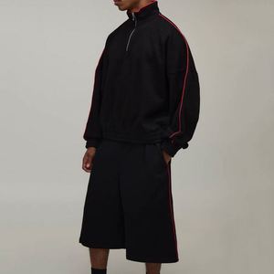 Sweat-shirt à col montant noir pour homme, coupe oversize, couleur unie, style décontracté, tissu French Terry, vêtement d'automne, sweat à capuche - Product Image 1