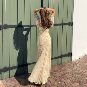 Robe longue asymétrique 2026 à col en V, manches courtes, taille cintrée, ourlet irrégulier, fente latérale, éco-responsable - Product Image 2