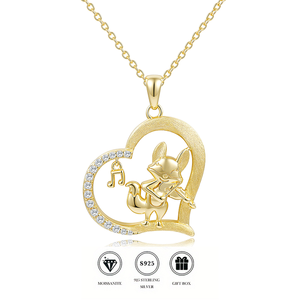 Collier Pendentif Renard Cœur Creux en Argent S925 Plaqué Or avec Moissanite Ronde, Bijou Fin Romantique Musical pour Femme, Idéal Saint-Valentin - Product Image 1