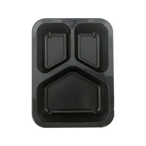 黑色JC-03高品质一次性餐盘3格CPET食品托盘烤箱CPET容器