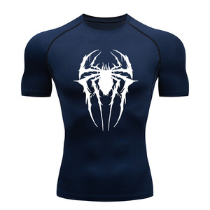 T-shirt de compression pour homme avec motif toile d'araignée, soutien musculaire 3D, haut d'entraînement respirant, haut de performance à haute élasticité - Product Image 3