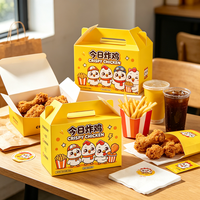 Boîte à emporter en papier jetable personnalisée avec impression de dessins animés pour poulet frit, portable, pour restaurants et emballages de restauration rapide en gros
