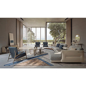 Armario de <span class=keywords><strong>TV</strong></span> minimalista italiano de <span class=keywords><strong>primera</strong></span> capa de cuero de vaca, mueble de vidrio de nogal Beige, Audio visual, bajo para sala de estar - Product Image 3