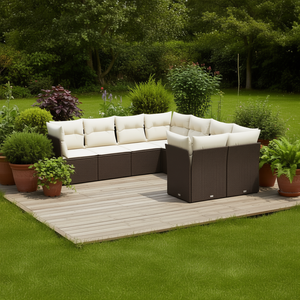 Ensemble de canapés de jardin en rotin blanc crème et brun avec coussins pour usage extérieur, 6 places, design contemporain - Product Image 2