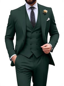 Terno Masculino de 3 Peças com LOGO Personalizado em Cor Sólida de Alta Qualidade e Lapela Pontuda Plus Size - Product Image 2