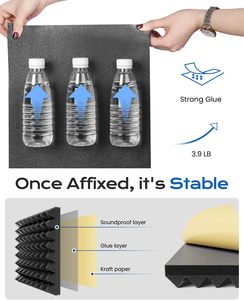 Pannelli Fonoassorbenti Piramidali Sonicism, Confezione da 12, Autoadesivi 12x12x2", Pannelli Acustici ad Alta Densità per Pareti, Rapida Espansione del Suono - Product Image 4