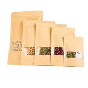 Sac en papier Kraft Ziplock transparent à fenêtre haute définition pour <span class=keywords><strong>engrais</strong></span> de farine de haricots de thé de noix et emballage alimentaire - Product Image 5