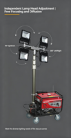 Tour d'éclairage mobile diesel LED 4x500W avec mât télescopique de 5m pour travaux de construction et ferroviaires