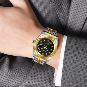 Nouvelle montre-bracelet à quartz étanche pour homme avec bracelet métallique bicolore, affichage de la date, cadran texturé diamant et logo personnalisé - Product Image 3