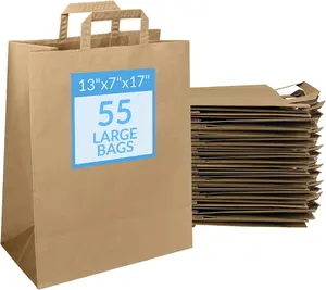 Compostable Paper Grocery Bags With Handles Kraft Take-out Bags Restaurant