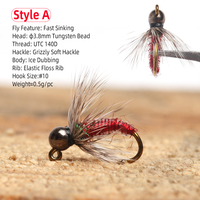 Mouches de pêche à la mouche en gros, tête en tungstène, grizzly hackle, jig nymph, euro flies, nymph humide, truite, basse, perche, leurre de pêche, appât