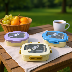 K50-8933 Contenitore per Pranzo in Acciaio Inox 1-3L, 2 Scomparti, Portatile, Senza BPA, Rettangolare, Monostrato, Stile Carino - Product Image 2