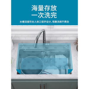 Fregadero de Cocina Grande de una Sola Tina Hecho a Mano, de Acero Inoxidable Nano, Multifuncional, para Lavar Verduras, con Drenaje Lateral Izquierdo - Product Image 4