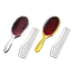 Cepillo ovalado con cojín de aire, cerdas de jabalí, antiestático, masajeador de cuero cabelludo para uso doméstico, tamaño grande, chapado en oro y plata - Product Image 4