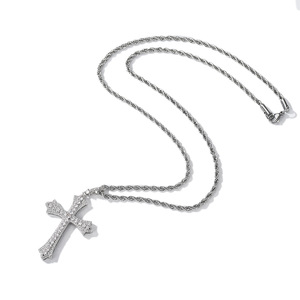 Cross Pendant <b>Necklace</b> Micro Insert <b>Crystal</b> Rhinestone Unisex Everyday Wear Geometric Design - Product Image 5