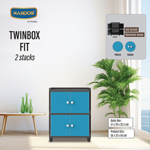 Modern Stackable <b>Plastic</b> Storage Cabinet 2 Tier Double Door Wardrobe <b>Organizer</b> (Twinbox Fit Style) - Product Image 5