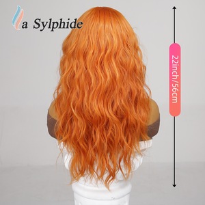 La Sylphide Long Curly Wig Orange With Bangs Full Headpiece For <b>Women</b> Halloween <b>Cosplay</b> Party Wigs - Product Image 4