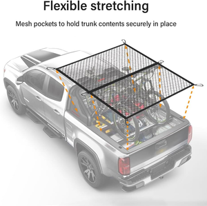ตาข่ายพับเก็บได้สำหรับบรรทุกสัมภาระในกระบะรถกระบะและท้ายรถ SUV ขนาด 4'x4' แข็งแรงพิเศษ ยืดหยุ่นได้ มาพร้อมคลิปคาราไบเนอร์ 6 ตัว ใช้ได้สองแบบ - Product Image 4