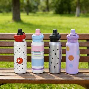 Botella de Agua de Acero Inoxidable Happy Time de 500 ml, Doble Pared Aislada, Portátil, para Exteriores, con Pajita - Product Image 1