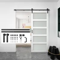 Tempered Glass Spliced Solid MDF Barn Door with Whole 6 ft Sliding Door Hardware Kit