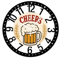 Jam Dinding Logam Dekorasi Tema Bir Mug Cheers Brew Dicetak UV untuk Pub Dapur Bar Rumah Hadiah