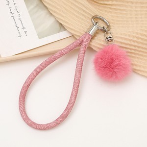 Cordon de suspension pour téléphone portable avec pendentif boule en peluche HR, motif denim unique et super cool, en polyester résistant et résistant à l'eau - Product Image 4