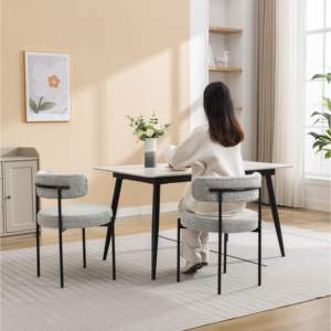 DB Burbank Modern Round Boucle Dining <b>Chairs</b> Set of 2 <b>Black</b> & White Color Scheme - Product Image 2
