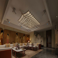 Grand lustre personnalisé à LED en bois pour le hall d'hôtel Lampe en rotin au design unique et moderne en cristal Décoration de chambre