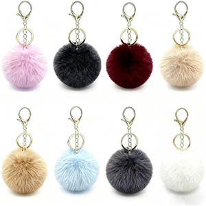 Juego de 8 Pompones de Piel Sintética Esponjosa, Bolas de Peluche, Accesorios para Bolsos de Mujer, Multicolor, Llaveros Decorativos Suaves, Paquete Promocional - Product Image 1