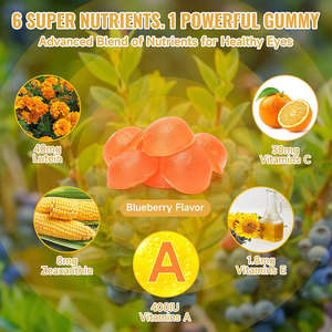 Gummies OEM pour adultes à la <span class=keywords><strong>myrtille</strong></span> et à l'ester de <span class=keywords><strong>lutéine</strong></span> pour la santé oculaire avec zéaxanthine, bêta-carotène et astaxanthine - Bénéfices antioxydants - Product Image 3