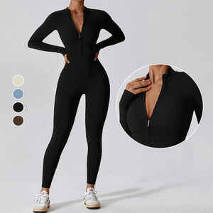 2025 nouveau OEM femmes nues respirant Yoga & Fitness ensemble solide en plein air course cyclisme vêtements d'exercice avec fermeture éclair vente chaude - Product Image 2